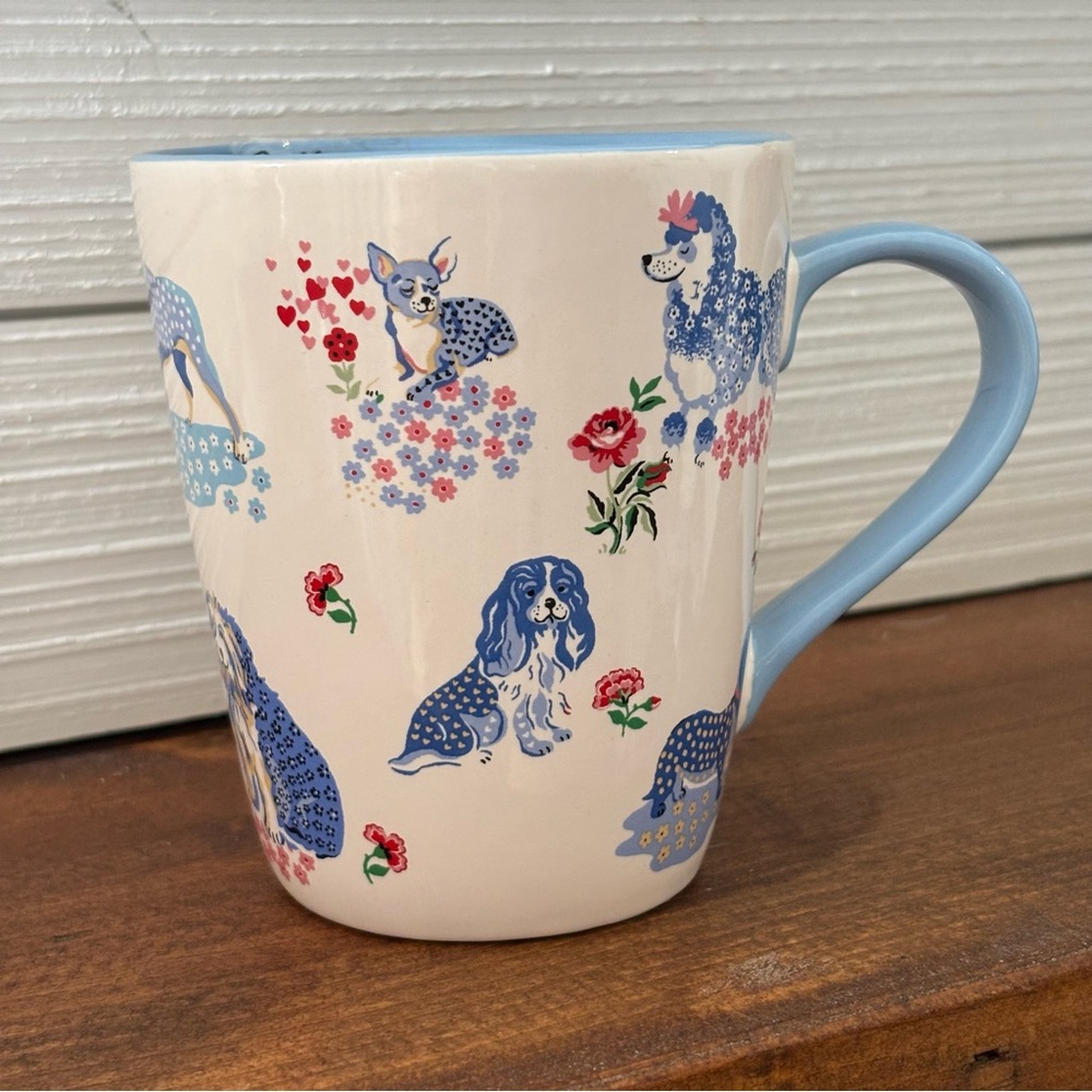 Cath Kidston Blue Floral Dogs Stoneware 12.5FL OZ Coffee Tea Mug NEW